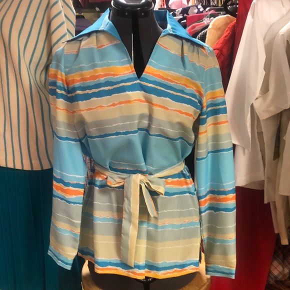 Vintage 1970’s - Alex Coleman- rare find- tunic top, nwot - belted- sunset tones - Picture 5 of 11